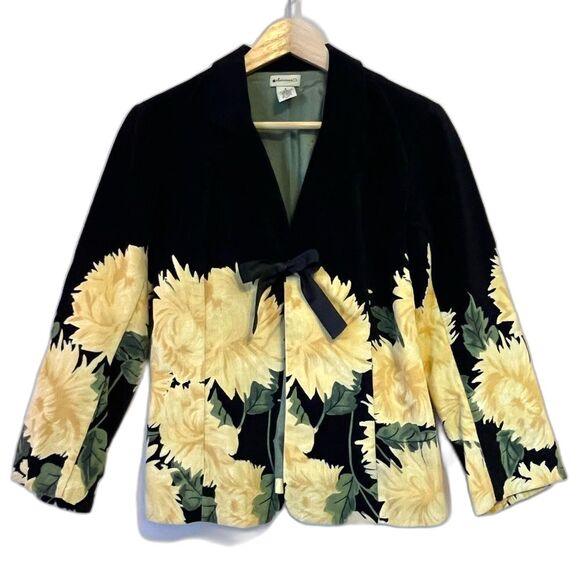 Anthropologie Jackets & Blazers - Vtg Anthropologie elevenses Y2K Velvet Floral Tie Front Jacket Sz 6 Spring Twee